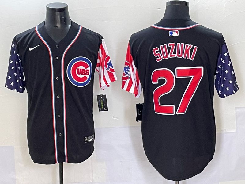 Men 2025 Chicago Cubs #27 Suzuki Black National Flags Nike MLB Jersey style 1